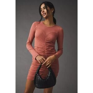 Anthropologie Sundry Ruched Sweetheart Dress Rose Pink Size S NWT